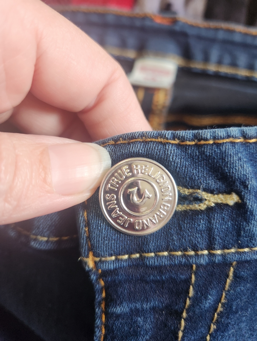 True Religion Curvy Skinny Jeans Dark Wash Horseshoe Super T Stitch 30 Like New - Picture 10 of 12